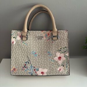 Guess Beige Floral Satchel